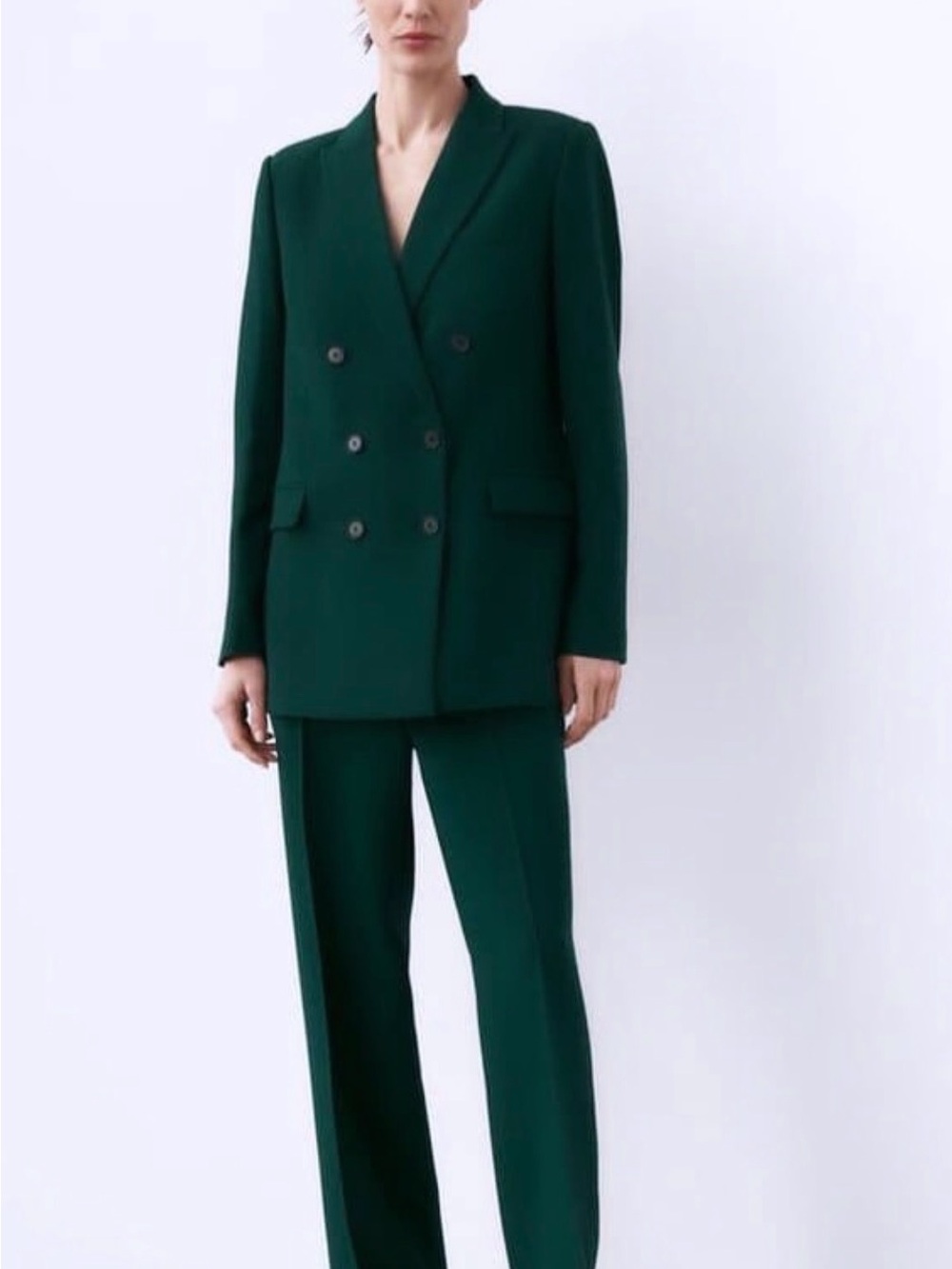 Zara Double-Breasted Deep Green Blazer and Pants Set